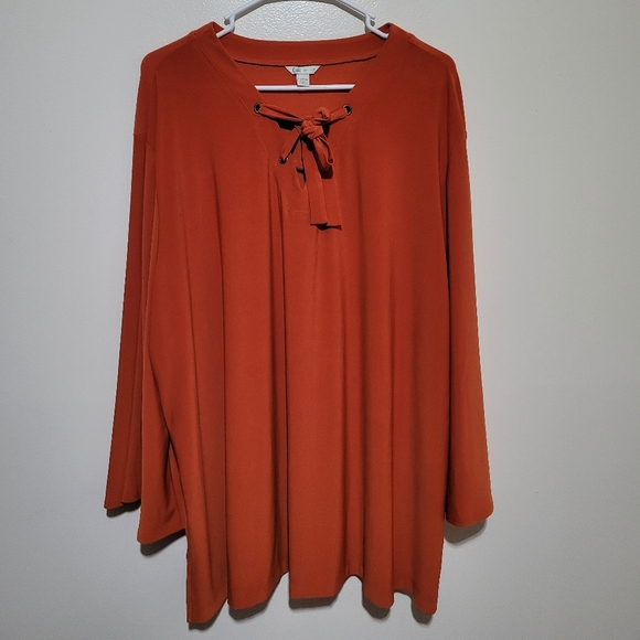 Cato Women's Terracotta Blouse with Tie Accent - Picture 1 of 5